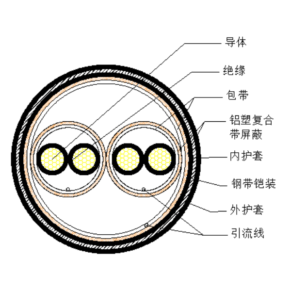 铜芯聚乙烯绝缘铝塑复合带绕包分总屏蔽 钢带铠装聚氯乙烯护套计算机电缆-DJYP3VP3-22-300/500V